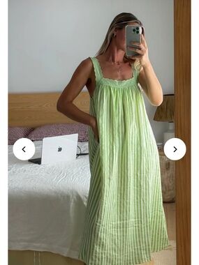 Alakai Ladies Juno Lace Neck Slip Dress Green Stripe